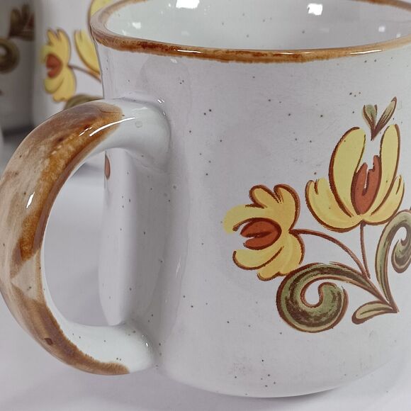 Vintage JMP Casualstone Korea Set of 4 Coffee Mugs Hand Painted Yellow Floral - Picture 5 of 10